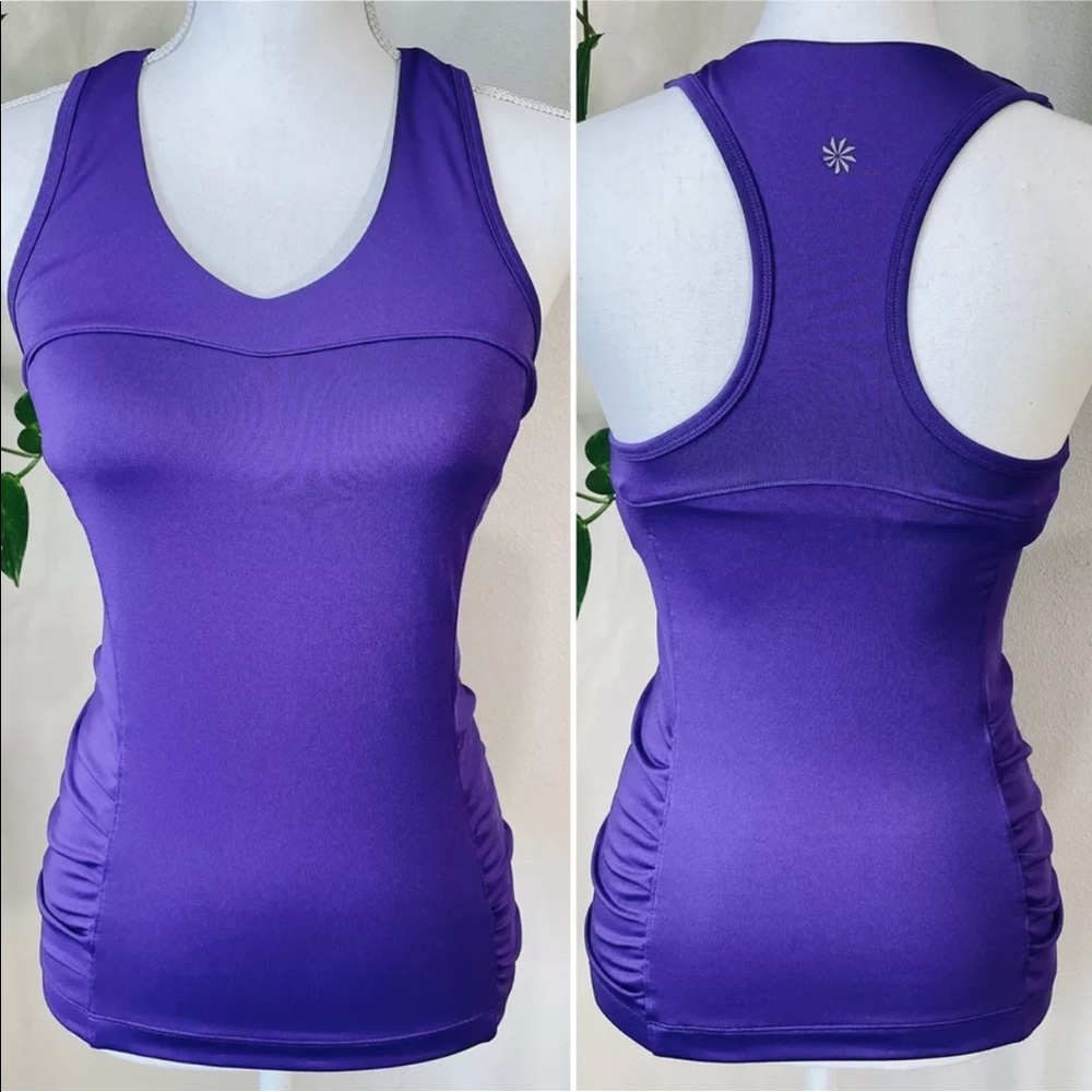 Athleta Women V Neck Purple Tank Top Built In Sports Bra 32C Medium 903763
